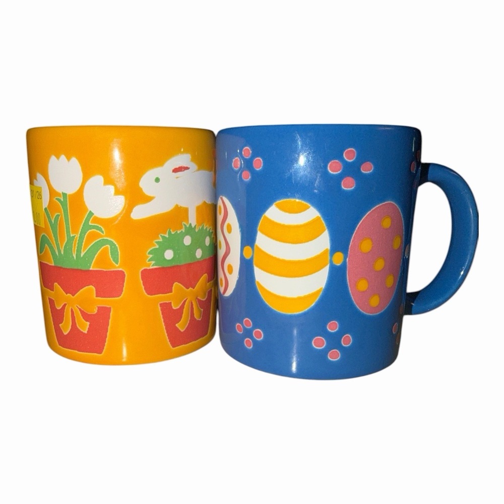 WAECHERSBAC SPAIN MUG. Decorative Mugs Set Of 2 Art Deco Print Bunny & Easter